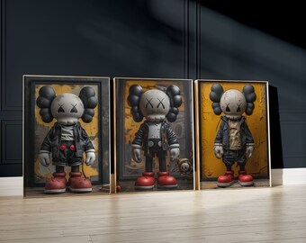 Hypebeast Prints, conjunto de 3, Gallery Wall Art, Póster KAWS imprimible, Decoración de lujo moderna, Obra de arte minimalista estilo callejero, Descarga digital