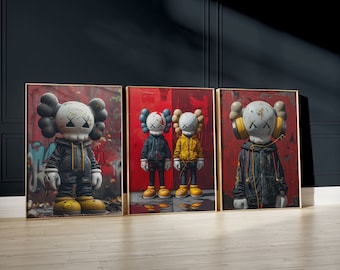 Hypebeast Prints, conjunto de 3, Gallery Wall Art, Póster KAWS imprimible, Decoración de lujo moderna, Obra de arte minimalista estilo callejero, Descarga digital