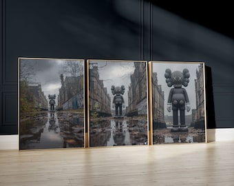 Hypebeast KAWS Prints, 3er Set, Galerie Wandkunst, druckbare KAWS Poster, modernes Luxus Dekor, Street Style Kunstwerk, digitaler Download