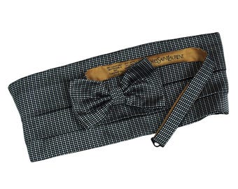Yves Saint Laurent Silk Cummerbund Bow Tie Set: Checkered Formal Accessory Made in Italy