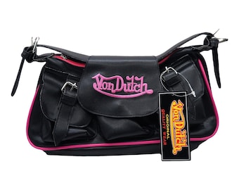 Borsa a tracolla nera e rosa shocking Y2K di VON DUTCH