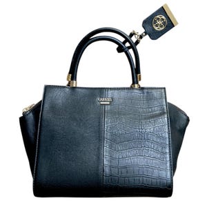 GUESS Italy, Black Casey Satchel Leather Shoulder Bag