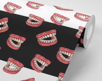 Repositionable FREE SHIPPING Wallpaper for Dentist Office Tooth Teeth Toothbrush Black and White Peel /& Stick Wallpaper