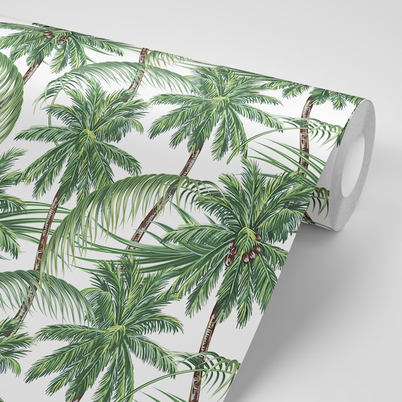 Wallpaper Palm Trees on White Peel & Stick Wallpaper | Etsy