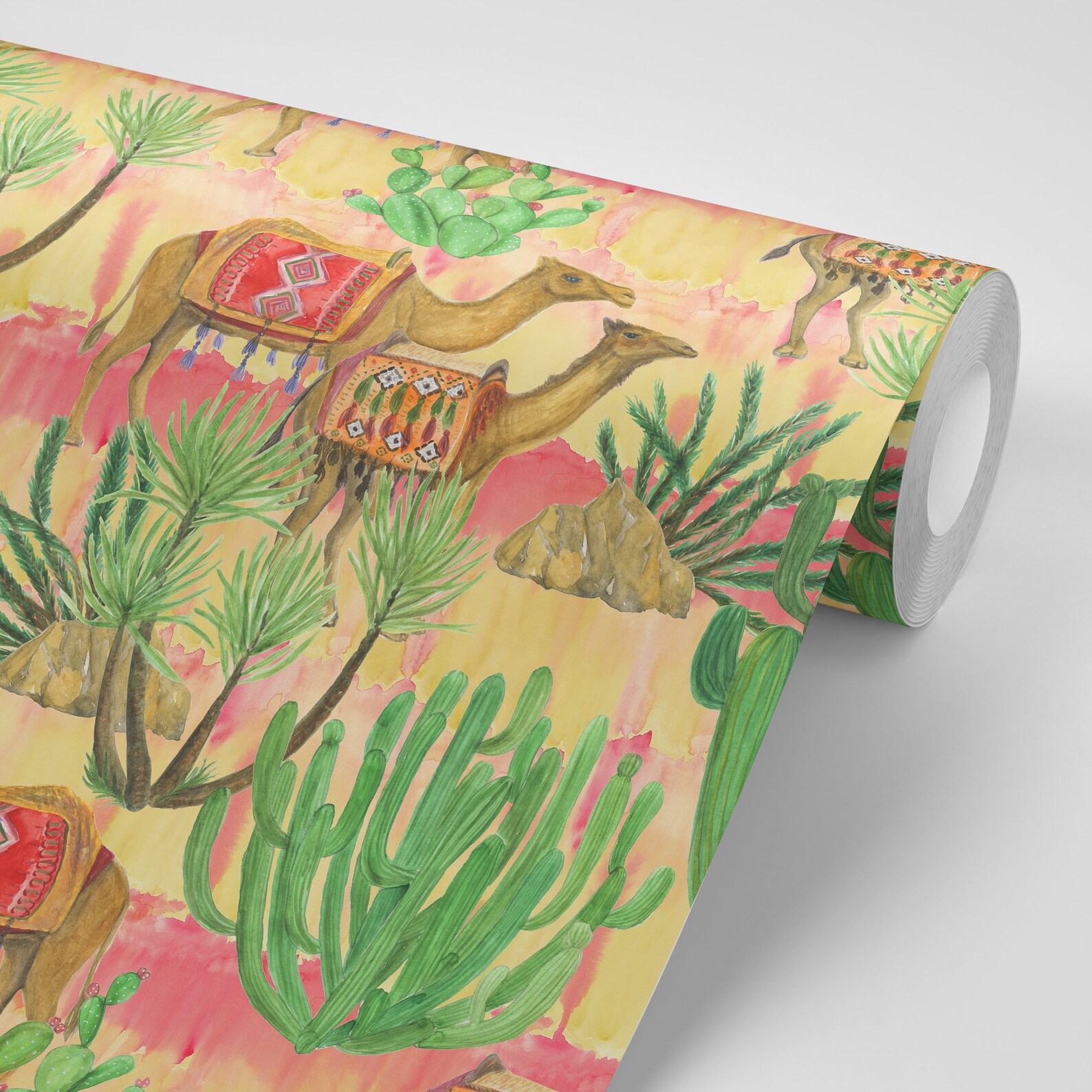 Wallpaper Camels Cactus Floral Wallpaper Pattern Peel & Stick | Etsy