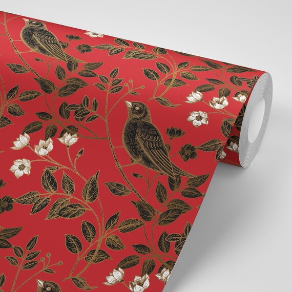Red Floral Peel And Stick Wallpaper / Red Barrel Studio Pamphile