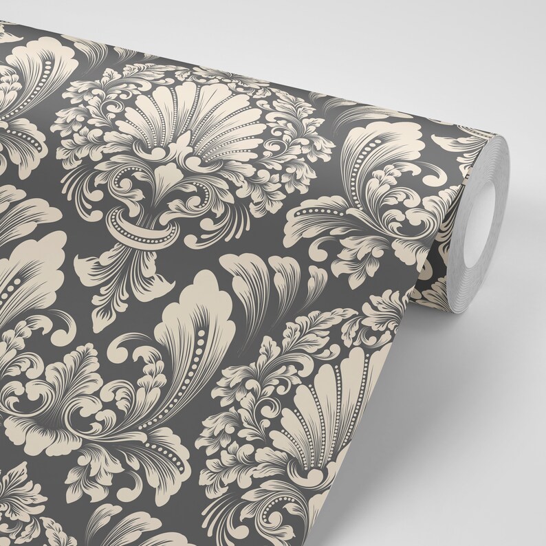 Repositionable Free Shipping Wallpaper Damask Tan On Gray Pattern Peel Stick Wallpaper Home Living Ichigenn Nishifunabashi Com