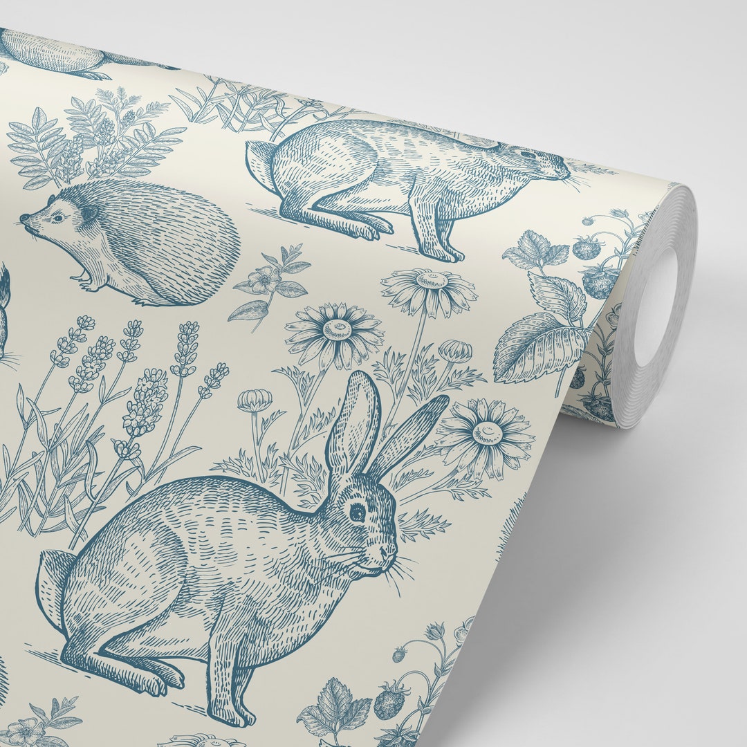 Bunny Rabbit Wallpaper Floral Peel and Stick - Etsy