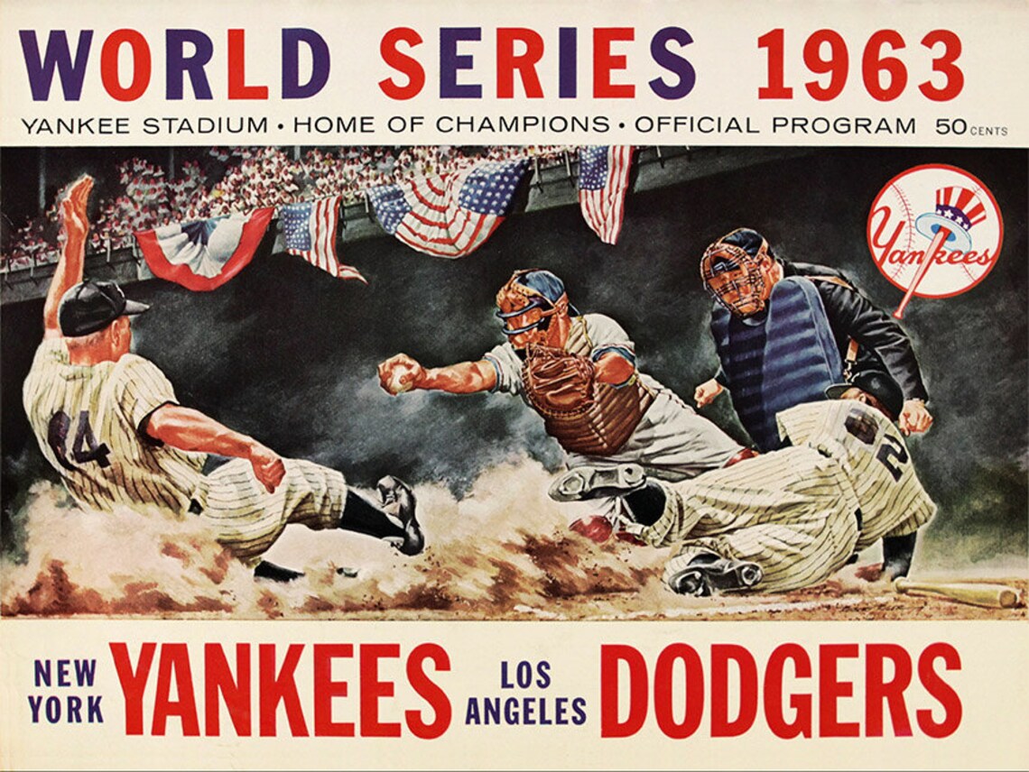 1963 World Series Baseball Card Print Yankees Dodgers Poster Etsy