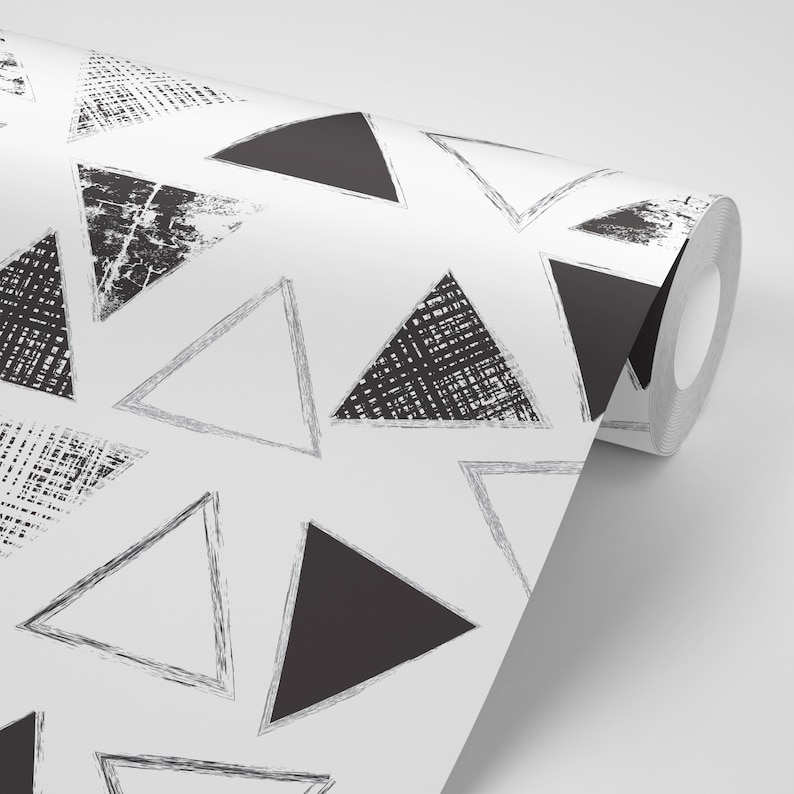 Wallpaper Geometric Decor Triangle texture White and Black Peel /& Stick Wallpaper Repositionable FREE SHIPPING