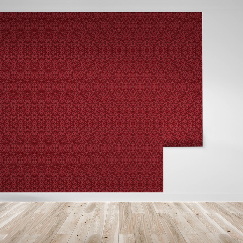 Wallpaper Damask Burgundy on Pale Red Pattern Peel & Stick | Etsy
