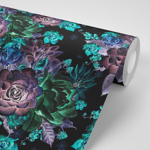 White Wallpaper With Purple Flowers Peel and Stick Floral Etsy