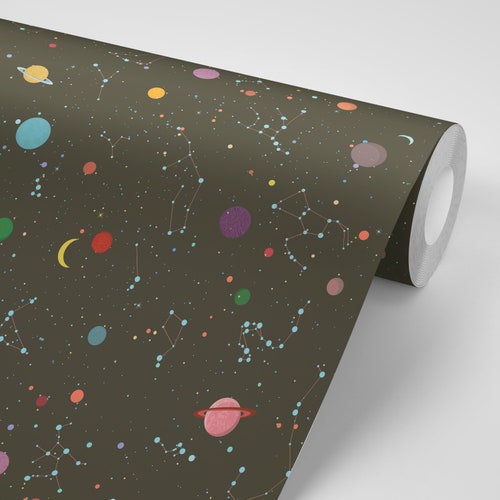 Wallpaper Retro Space Peel and Stick Solar System - Etsy UK