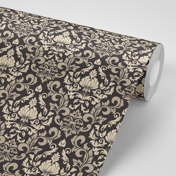 Black Wallpaper Damask Cream Peel and Stick - Etsy UK Black Wallpaper Damask Cream Peel and Stick - Etsy UK