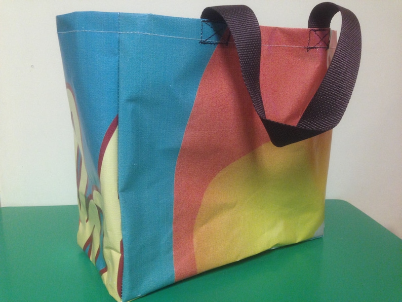 Upcycled vinyl shopping bag market tote
