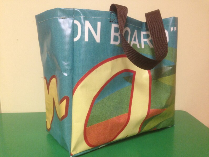 Upcycled vinyl shopping bag market tote