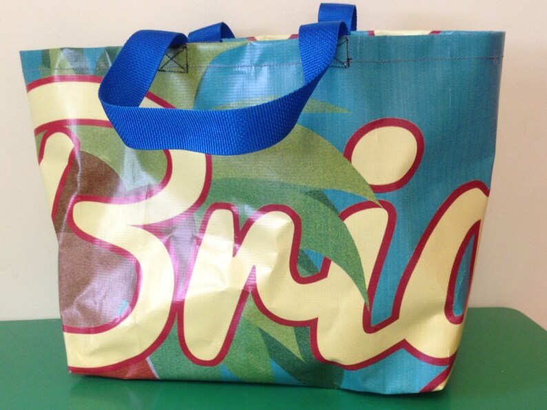 Upcycled vinyl shopping bag market tote
