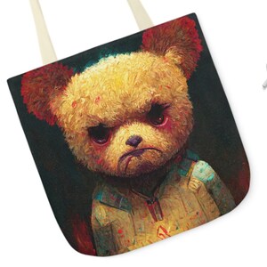 Cute Creepy Teddy Bear Tote Bag. Black and Canvas Tote Bag Horror Art Work From Horror Artist Jazminjude Teddy Bear Fashion Etsy