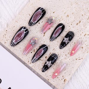 Glitter Metal Nails/Goth Punk Cool Nail/Chrome Nail Design/Handmade Press on Nails/Fashion Popular Nail/free style nails/y2k nails