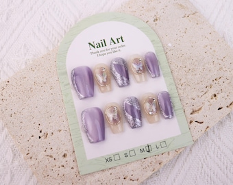 Custom press on nails/Romantic style/Freehand sketching nails/Purple Butterfly nails/summer Nails /temperament nails/Handmade Press on Nails