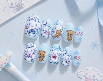 Haute Couture Collection | "Cinnamoroll"/Handmade Press on Nails/Pure hand-painted nail art/Fake Nails/Custom press on nails
