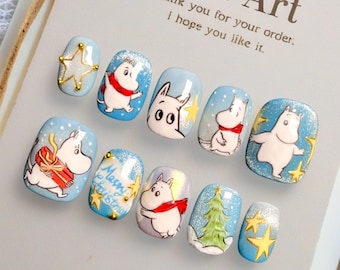 ComicCon Artist Alley regulations/Handmade Press on Nails/Pure hand-painted nail art/Custom press on nails/Cute Simple Christmas Nails Short