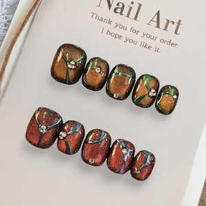 Zweifarbige Cyberpunk Glitzer Nägel / Kurze ovale Nägel / Teenager Studenten Nagel / Katzenaugen-Nägel / Handgemachte Presse auf den Nägeln / Weihnachtsnägel