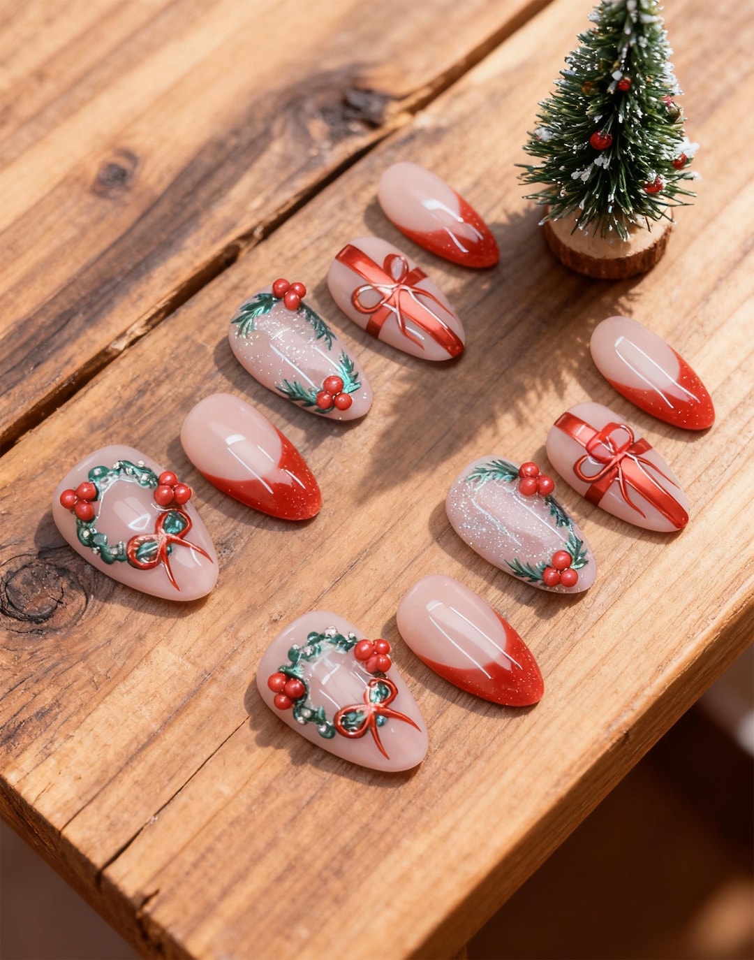 Elegant Red Christmas Nail/cute Almond Nail/teenage Student Nail