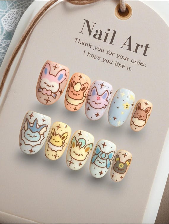 Eeveelutions/Handmade Press on Nails/Pure hand-painted nail art/Pokémon series/Custom press on nails