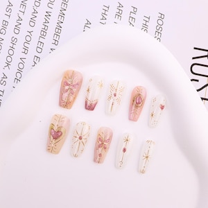 Fancy Pink Butterfly Nails/Handmade Custom Press on Nails/Pretty Wedding Prom Nails/long coffin nails/Party Christmas Nails Gift/Cute nails