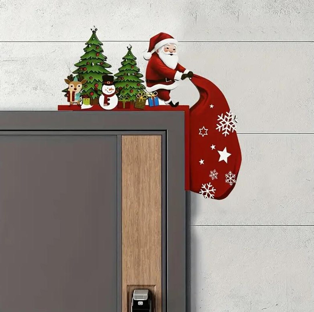 Vintage Christmas Door Frame Decorations, 1pc Santa Claus With Reindeer