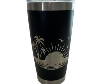 Vaso con diseño de tortuga marina grabado con láser: Taza de café playera de acero inoxidable de 591 ml (20 oz)