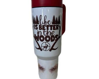 40oz Tumbler with Handle: Deer Hunting Forest Travel Mug for Outdoorsmen