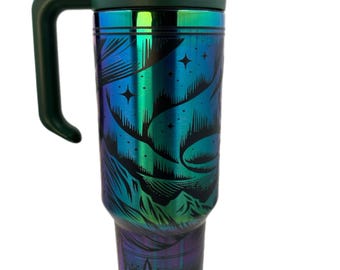 40oz Tumbler With Handle: Rainbow Plated Aurora Borealis Stainless Steel Drinkware