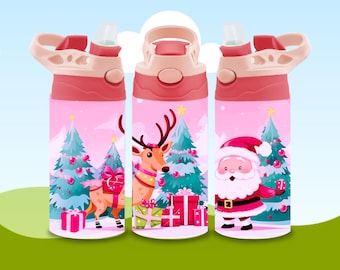 Kids Christmas Tumbler: Stainless Steel Flip Top Water Bottle Reusable Cup