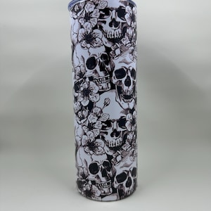 Skull Tumbler with Flowers: Insulated Gothic Drinkware