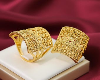 Feather Wrap Ring, 21K Gold Plated Vintage Filigree Ring, Ornate Textured Statement Ring, Gift for Her — Zahwa