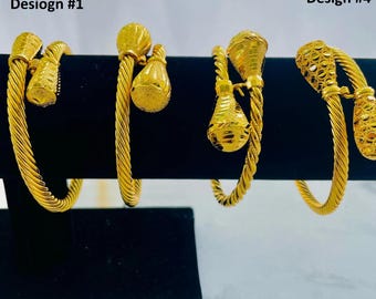 Twisted Rope Open Cuff Bracelet, Vintage 24K Gold-Plated Bridal Bangle, Henna Gift for Her — Tijan