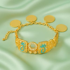 Three designs 21K Gold Plated Arab Bracelets: Turquoise Enamel, Rashadi Coins أميرة2
