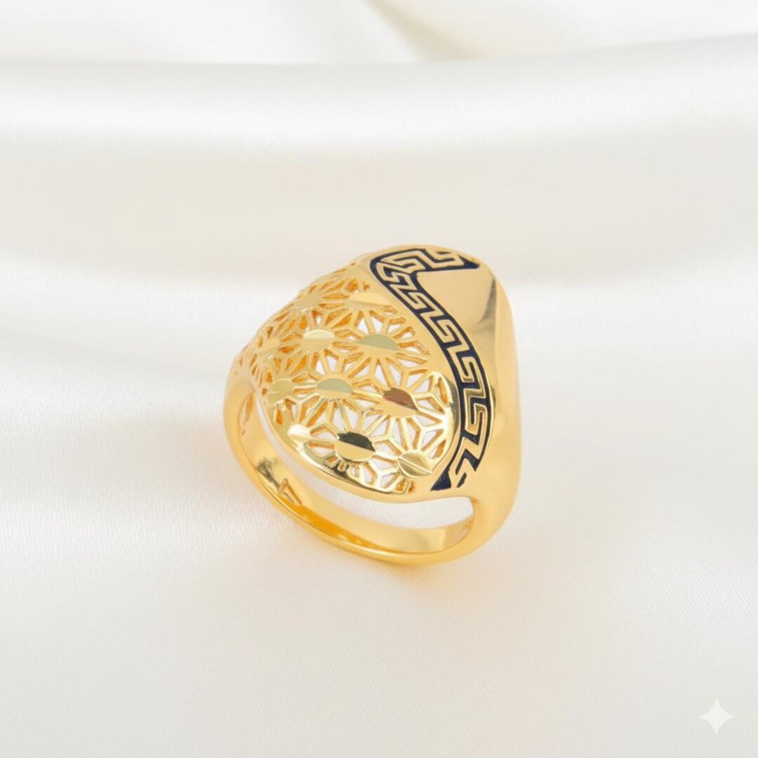 21K Gold Plated Lattice Design Ring –arab-inspired Jewelry - Matching ...