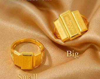 Gold Bar Ring, 21K Gold Plated Rose Engraved Ring, Turkish Bridal Statement Ring, Adjustable Gift for Her — Nahla