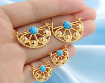 Zircon Turquoise-Like Pendant, 21K Gold-Plated Vintage-Inspired Necklace, Arab Middle Eastern Jewelry, Bridal Gift — Zamzam