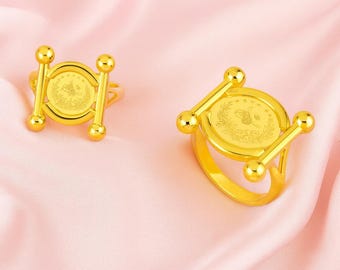 Coin Ring, 24K Gold Plated Vintage Statement Ring, 9 Designs Turkish Kurdish Style, Gift for Her — Sultana