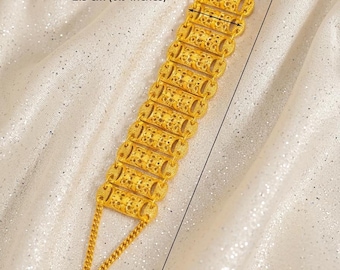 Filigree Panel Ladder Link Bracelet, Vintage 18K Gold-Plated Bridal Bracelet — Rasmeya
