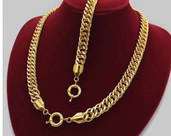 Custom Miami Cuban Chain Necklace and Bracelet Set, Chunky Curb Link Design, 21K Gold-Plated Personalized Set — Feryal