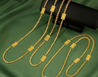 Long Station Coin Necklace, Rope Chain with Coin (2 Designs) Accents, 21K Gold-Plated Ottoman Necklace — Fatima