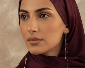 Long Fringe Chain Earrings, 18K Gold Plated Double Strand Bar Link Dangle, Minimalist Tassel Drop — Sahar