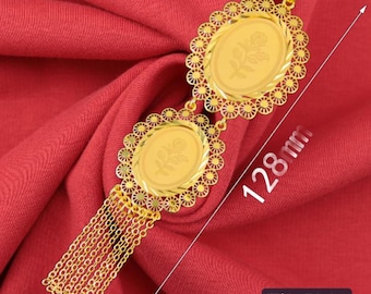 Filigree Double-Tier Pendant Necklace, Rose & Portrait Motif with Tassel, 21K Gold-Plated Vintage Necklace — Zohour