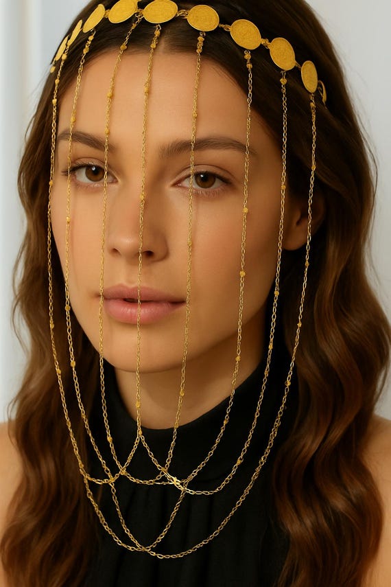 Gold Plated Coin Headband Hair Accessory- Arab Ottoman  display picture 3