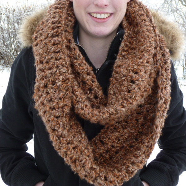 CLOSING SHOP SALE: Crocheted infinity scarf in Browns